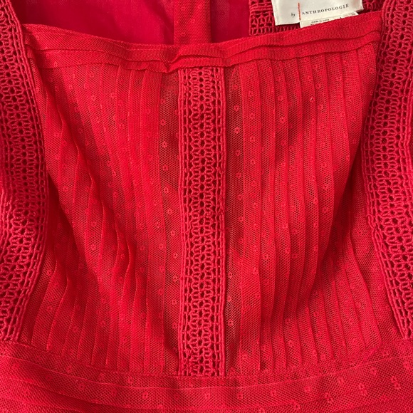 NWT Anthropologie Dotted Tulle Crop Long Sleeve Blouse Red 8P - Picture 3 of 10